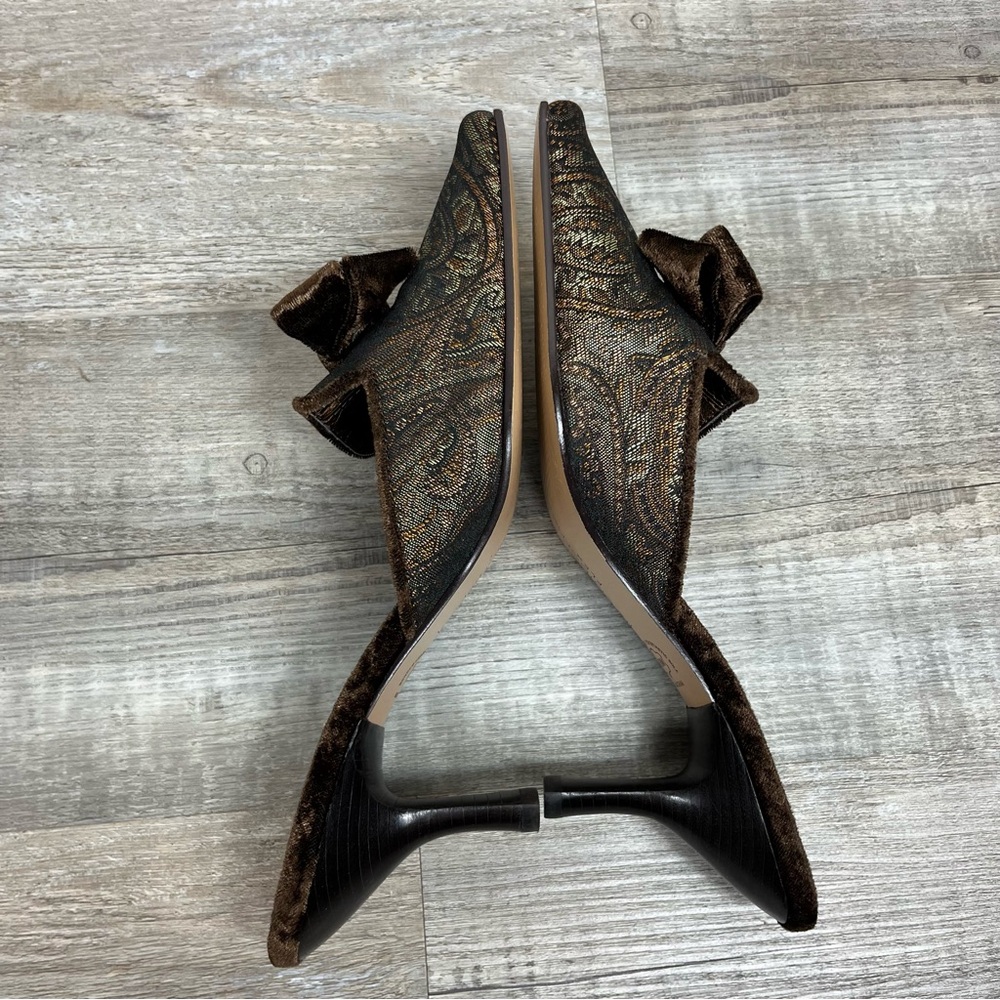 Vintage Liz Claiborne velvet paisley mule kitten heels 8.5 bow square toe grunge - Picture 6 of 8